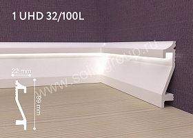 Плинтус из дюрополимера ударопрочный Solid 1 UHD 32/100L Белый (под покраску), 22х99х2000 мм, 1 м.п.